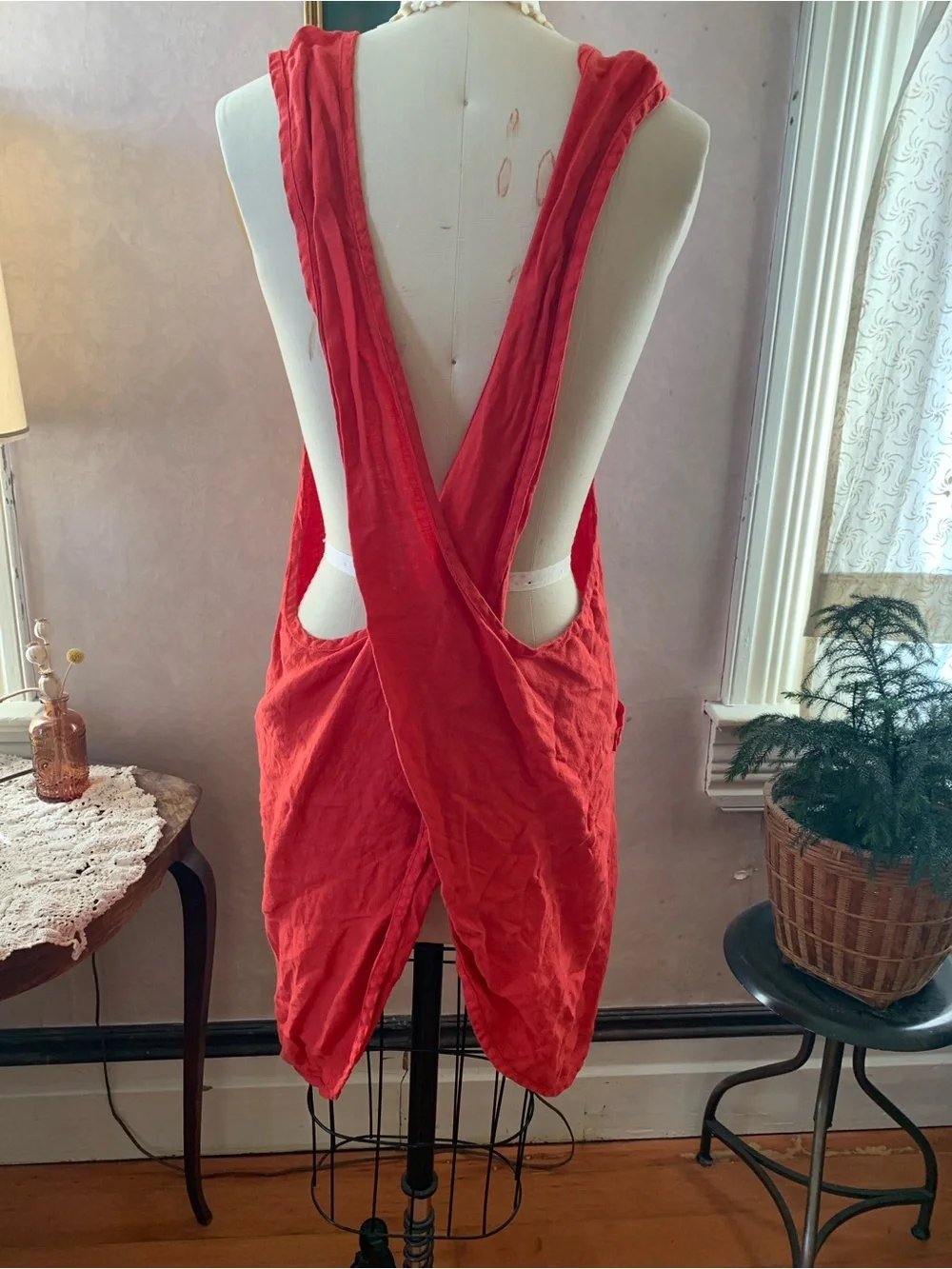 Red Linen Apron Cross back One Size Trader Joe’s